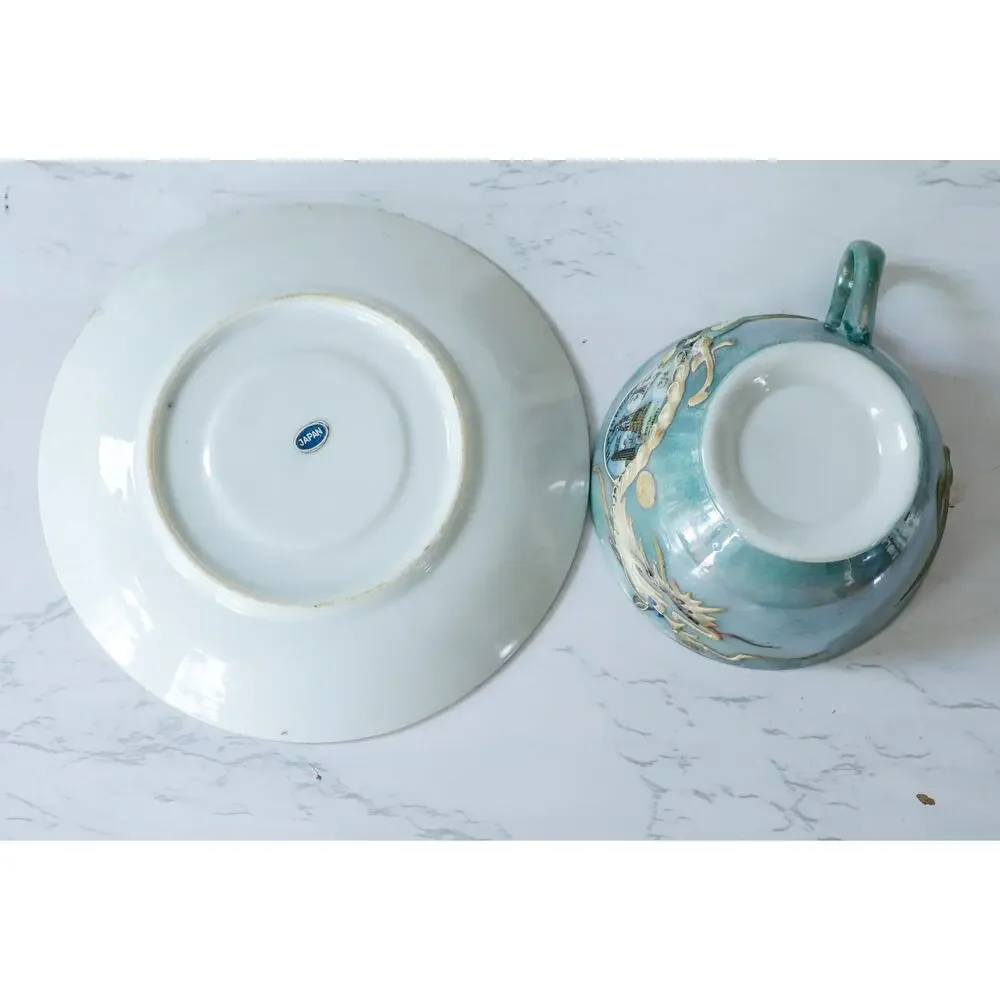 VTG Moriage Dragonware New York City Teacup Set Geisha Lithophane Chinoiserie